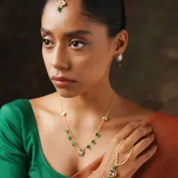 Abdesigns Gold-Tone Plated Statement Necklace, Earring, Bracelet & MaangTikka Set-image-49