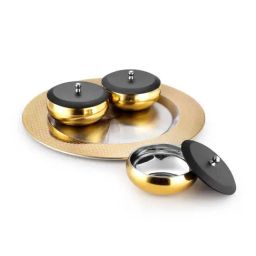 FnS Georgia Gold Stainless Steel Bowl With Lid & Round Tray (0.25 L) - Set of 4-100