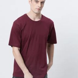 Kryptic Maroon Relaxed Fit Printed Oversized Crew T-Shirt-image-9
