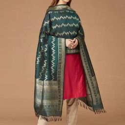 Fabindia Green Woven Pattern Dupatta-picture-42