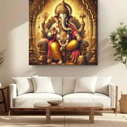 999Store Brown & Golden Canvas The Timeless Protector Lord Ganesh's Painting-45