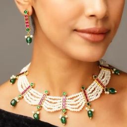 Abdesigns Gold-Tone Plated Kundan Choker Necklace & Earring Set-19