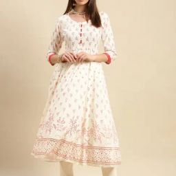 Rangita Off-White Printed Fit & Flare Kurta-image-66