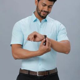 Ramraj Blue Cotton Regular Fit Shirt-image-89