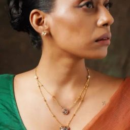 Abdesigns Gold-Tone Plated American Diamond Minimal Pendant & Earring Set-99