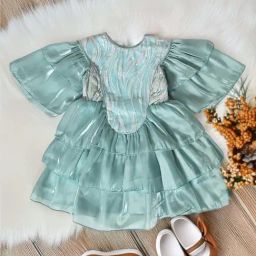 Bella Moda Kids Blue Self Pattern Dress-image-79