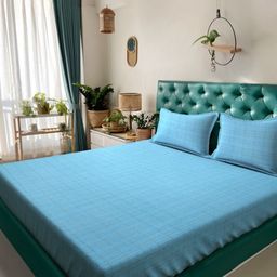 Arrabi Blue Striped 300 TC King Bedsheet with 2 Pillow Covers-image-21