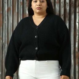 High Star Plus Size Black Self Design Cardigan-picture-6