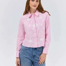 Cover Story Pink Cotton Regular Fit Embroidered Shirt-image-14