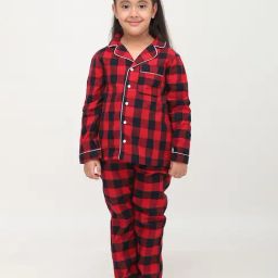 Biglilpeople Unisex Red & Navy Checks Full Sleeves Shirt with Pyjamas-image-28