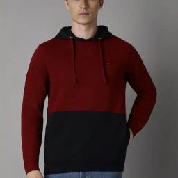 Louis Philippe Maroon Cotton Regular Fit Colour Block Hooded Sweatshirt-picture-9