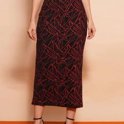 Globus Red & Black Solid Skirt-image-15
