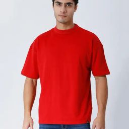 House Of RS Red Oversized Fit Plain Oversized T-Shirt-image-35