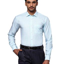 Park Avenue Aqua & White Slim Fit Check Shirt-image-69