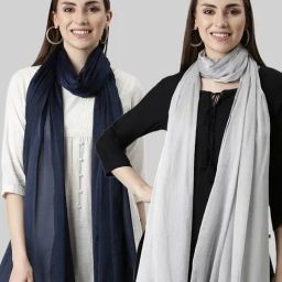 TWIN BIRDS Navy & Silver Plain Dupatta - Pack Of 2-picture-5