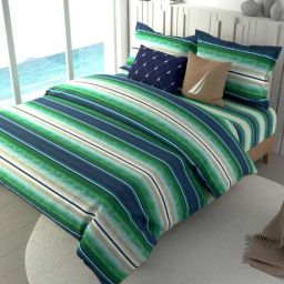 NAUTICA Ocean View Blue & Green Cotton 160 TC Double Bedsheet with 2 Pillow Cover-image-44