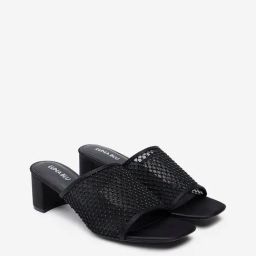 LUNA BLU by Westside Black Mesh Detailed Block Heel Sandals-image-12