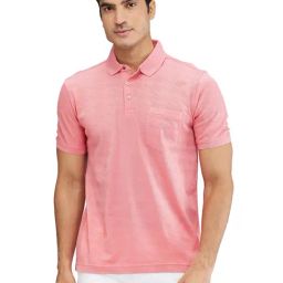 Park Avenue Pink Slim Fit Self Pattern Polo T-Shirt-image-23