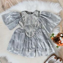 Bella Moda Kids Grey Self Pattern Dress-image-62