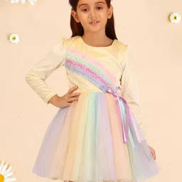 CUTECUMBER Striped Applique Net Fit & Flare Dress-image-34