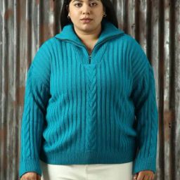 High Star Plus Size Blue Self Design Sweater-picture-6