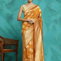 Jaipur Kurti Mustard Woven Saree With Unstitched Blouse-picture-4