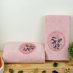 RANGOLI 2 -Pcs Peach Printed Cotton Highly Absorbent 450 GSM Hand Towel-45