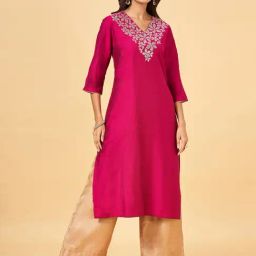 Rangmanch by Pantaloons Pink Embroidered Straight Kurta-picture-18