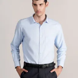 Cantabil Sky Blue Cotton Regular Fit Self Pattern Shirt-image-8