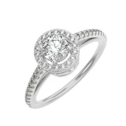 Emori 18k White Gold & Diamond Halo Round Ring-image-6
