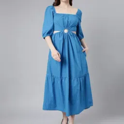 SHOWOFF Blue Regular Fit Midi Dress-image-47