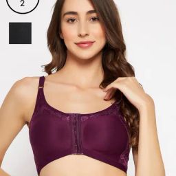 Clovia Wine & Black Full Coverage Everyday Bra (Pack Of 2)-17