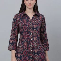 Cantabil Navy & Pink Printed Shirt-image-42