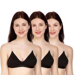 AROUSY Black Cotton Backless Bras - Pack Of 3-image-98