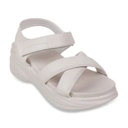 Mochi Women's Beige Cross Strap Wedges-image-56