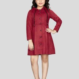 Peppermint Girls Maroon Solid Full Sleeves Dress-picture-2