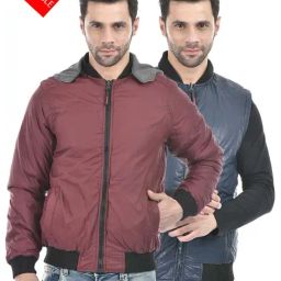 Lawman Pg3 Wine & Blue Regular Fit Cotton Reversible Jacket-20