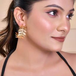 VOJ 1 Gram Gold Plated Leaf Shaped Hoop Earrings for Women-1