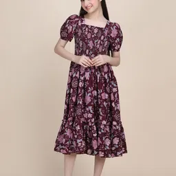 Pinly Puff Sleeve Crepe Fit & Flare Midi Dress-picture-26