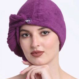 Creeva Luxury Purple Cotton 380 GSM Hair Wrap - Set of 2-image-48