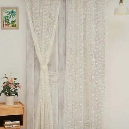 Ariana Floral Sheer  White Polyester 7 ft Door Curtain - Set of 1-image-26
