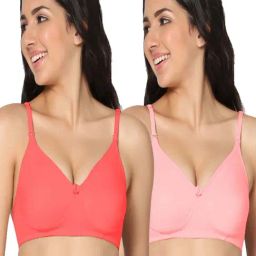 IN CARE Red & Pink Cotton T-Shirt Bras - Pack Of 2-image-18
