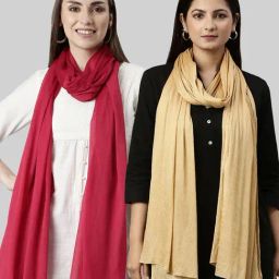 TWIN BIRDS Red & Golden Plain Dupatta - Pack Of 2-picture-23