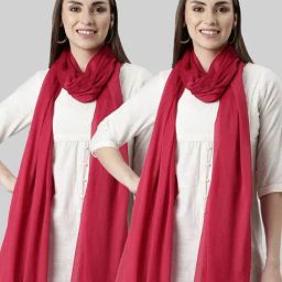 TWIN BIRDS Red Plain Dupatta - Pack Of 2-picture-27