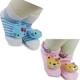 NESKA MODA 6 To 12 Months Baby Set Of 2 Pair Cotton Anti Slip Face Ankle Socks/ Booties-32