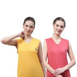 Vimal Jonney Yellow & Pink Cotton Logo Print T-Shirt (Pack Of 2)-image-84