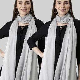 TWIN BIRDS Silver Plain Dupatta - Pack Of 2-picture-11