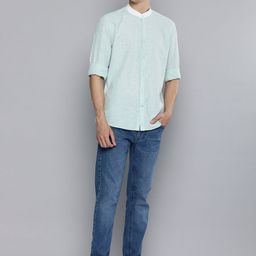 Mast & Harbour Men Blue Solid Cotton Linen Casual Shirt-image-9