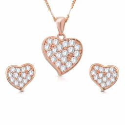 Anayra 92.5 Sterling Silver Heart Shape Pendant Earring Set-image-97