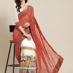 KALINI Kutchi Embroidery Pure Georgette Half and Half Bandhani Saree-picture-54